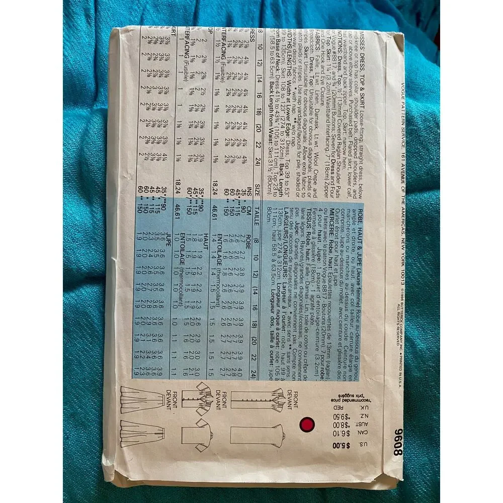 Vogue 9608 shirt dress pattern sz 14 16 18